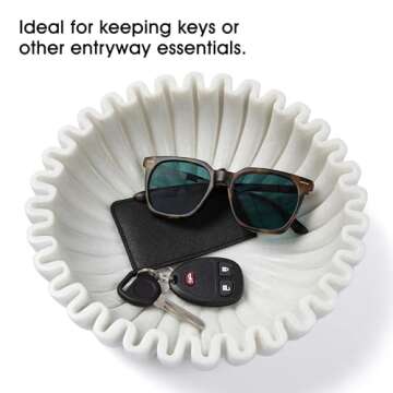 Spaceneat Fluted Marble Bowl Decorative - 10" Marble Fruit Bowl for Kitchen Counter - Large Decorative Bowls for Home Decor - Marble Ruffle Bowl, Scalloped Bowl, Stone Bowl Decorative, Concrete Bowl