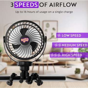 bubblebum Portable Fan, Rechargeable Travel Fan, Clip on Baby Stroller Fan for Bed, Car, Treadmill a...