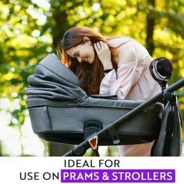 bubblebum Portable Fan, Rechargeable Travel Fan, Clip on Baby Stroller Fan for Bed, Car, Treadmill and Bike, Mini Portable Fan with 3 Speed and LED Light Settings plus 360° Rotation – Black