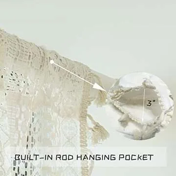 Boho Vintage Sheer Curtains for Bedroom Living Room , 2 Panels 84 inch Long Rustic Farmhouse Crochet Light Filtering Bohemian Cotton Linen Lace Window Curtains With Tassel (58”W x 84”L ,Beige)