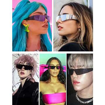 MASDUN Trendy Rimless Futuristic Wrap Around Sunglasses Women Men,Cyberpunk Visor Sunglasses Shades ...