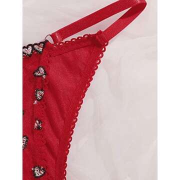 WDIRARA Women's Mesh Heart Embroidery Satin Lingerie Set Straps Bra and Panty Multicolored S