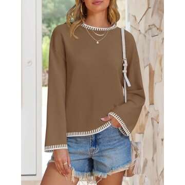 ZESICA Women's Oversized Long Sleeve Sweaters Fall Crewneck Color Block Loose Ribbed Knit Pullover T...