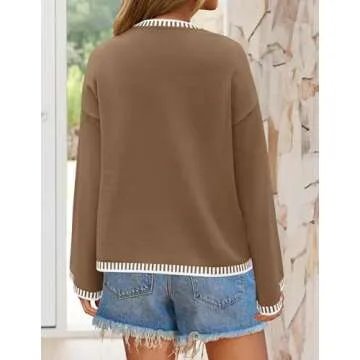 ZESICA Oversized Long Sleeve Sweater in Khaki