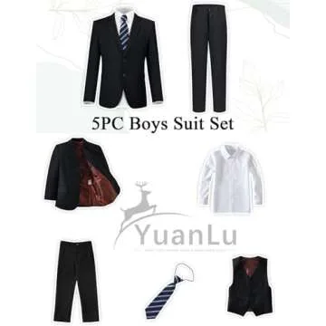 YuanLu Boys Suit with Blazer Dress Pants Vest Shirt and Tie Kids Suits for Wedding Outfits Size 3T B...