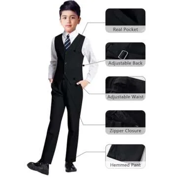 YuanLu Boys Suit with Blazer Dress Pants Vest Shirt and Tie Kids Suits for Wedding Outfits Size 3T Black