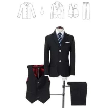 YuanLu Boys Suit with Blazer Dress Pants Vest Shirt and Tie Kids Suits for Wedding Outfits Size 3T Black