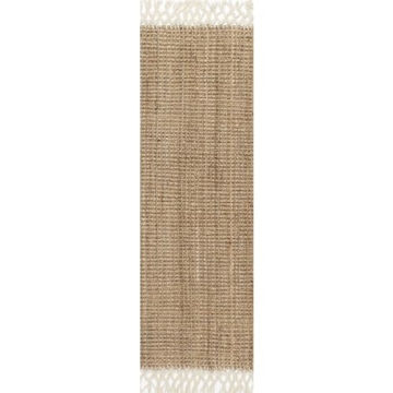 nuLOOM Raleigh Farmhouse Jute Tasseled Runner Rug, 2' 6" x 10', Natural