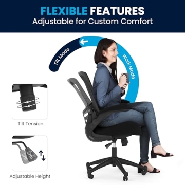 Ergonomic Mesh Desk Chair Adjustable Height Flip-Up Armrests
