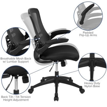 Ergonomic Mesh Desk Chair Adjustable Height Flip-Up Armrests