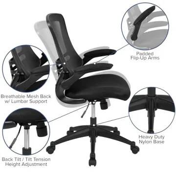 Ergonomic Mesh Desk Chair Adjustable Height Flip-Up Armrests