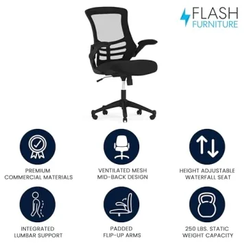 Ergonomic Mesh Desk Chair Adjustable Height Flip-Up Armrests