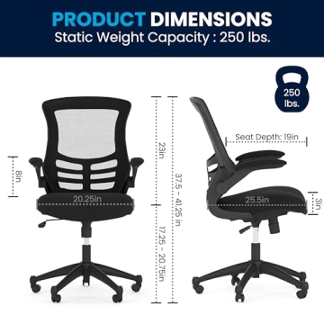 Ergonomic Mesh Desk Chair Adjustable Height Flip-Up Armrests