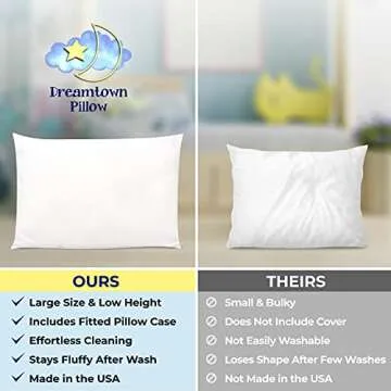 Dreamtown Kids Toddler Pillow - Hypoallergenic & Travel Friendly