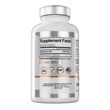 Premium Berberine HCL 1200mg Capsules - Vegan & Non-GMO