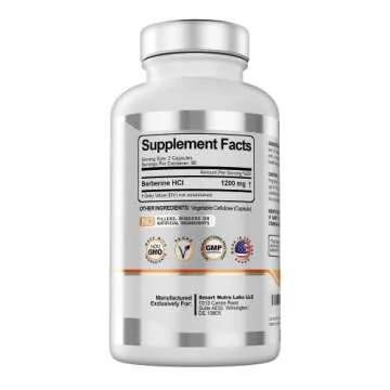 Premium Berberine HCL 1200mg Capsules - Vegan & Non-GMO
