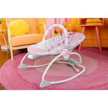 Bright Starts Disney Baby MINNIE MOUSE Infant to Toddler Rocker & Seat with Vibrations and Removable -Toy Bar, 0-30 Months Up to 40 lbs (Forever Besties)