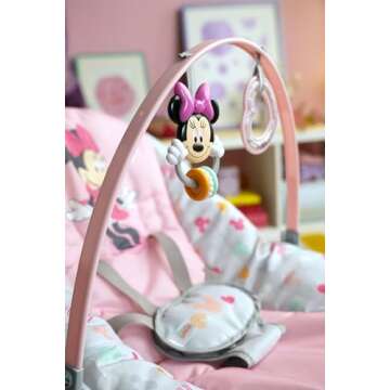 Bright Starts Disney Baby MINNIE MOUSE Infant to Toddler Rocker & Seat with Vibrations and Removable -Toy Bar, 0-30 Months Up to 40 lbs (Forever Besties)