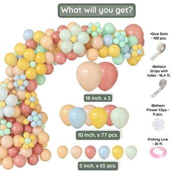 158Pcs Daisy Balloon Garland Kit Pastel Pink Yellow Orange Blue Flower Balloon Arch for Baby Shower,...