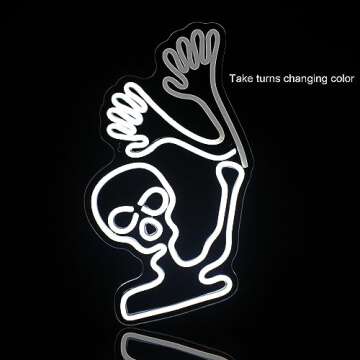 WLHOPE Skull Neon Signs Skeleton Skull White LED Neon Signs for Wall Decor, Skull Halloween Decor,US...