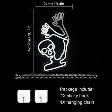 WLHOPE Skull Neon Signs Skeleton Skull White LED Neon Signs for Wall Decor, Skull Halloween Decor,USB Waving Ghost Neon Light Up Signs for Bedroom Kid’s Room Bar Club Shops Halloween Party Decoration