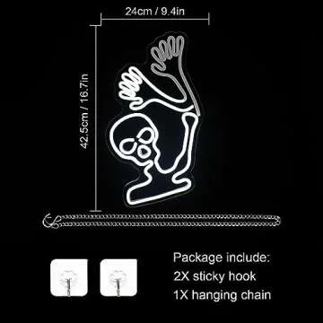 WLHOPE Skull Neon Signs Skeleton Skull White LED Neon Signs for Wall Decor, Skull Halloween Decor,USB Waving Ghost Neon Light Up Signs for Bedroom Kid’s Room Bar Club Shops Halloween Party Decoration