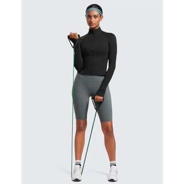 CRZ YOGA Butterluxe Womens Cropped Slim Fit Workout Jacket Weightless Track Athletic Full Zip Up Tops with Thumb Holes Black Large