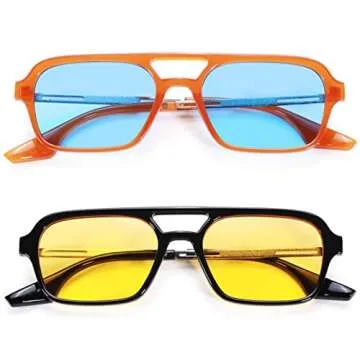 NULOOQ Retro 70s Flat Aviator Sunglasses for Women Men, Vintage Square Small Frame Shades Driving UV...
