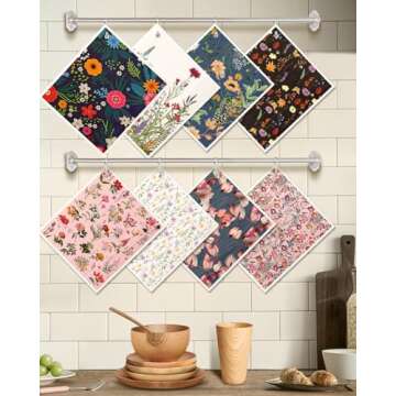 Miss Adola 8 Pack Reusable Kitchen Swedish Dishcloths for Washing Dishes Swedish Cloths Absorbent Fast Drying Cleaning Swedish Sponge Cute Pattern Decor Washable Swedish Cloths, Flowers