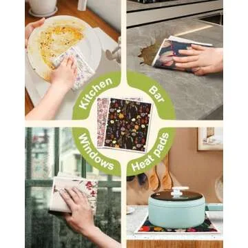 Miss Adola 8 Pack Reusable Kitchen Swedish Dishcloths for Washing Dishes Swedish Cloths Absorbent Fast Drying Cleaning Swedish Sponge Cute Pattern Decor Washable Swedish Cloths, Flowers