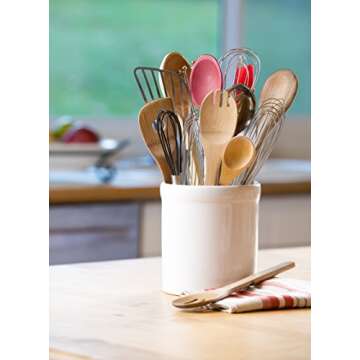 American Mug Pottery Ceramic Utensil Crock Utensil Holder, Made in USA, White