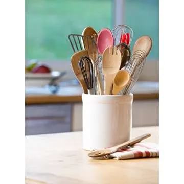 American Mug Pottery Ceramic Utensil Crock Utensil Holder, Made in USA, White