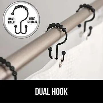 Gorilla Grip Shower Curtain Hooks, Stainless Steel Rings Set