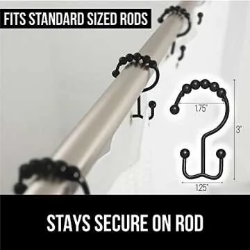 Gorilla Grip Shower Curtain Hooks, Stainless Steel Rings Set