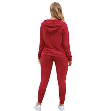 Selowin Women Sweatsuit Long Sleeve Hooded Sweatshirt Sweatpants Loungewear Matching Sets Wine Red L