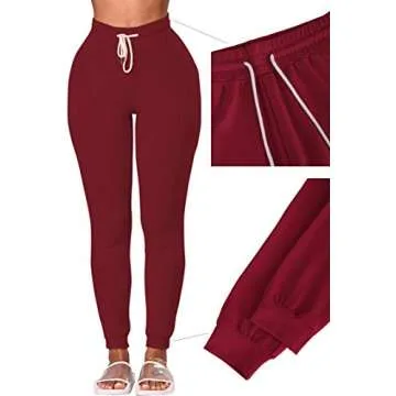 Selowin Women Sweatsuit Long Sleeve Hooded Sweatshirt Sweatpants Loungewear Matching Sets Wine Red L