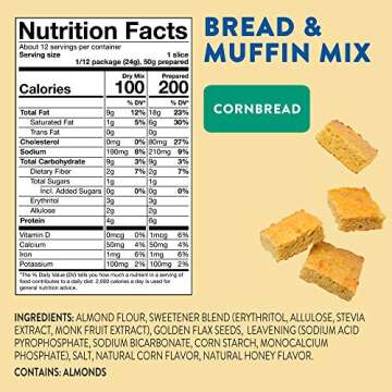 Highkey Gluten Free Cornbread Mix - Cornbread Bread and Muffin Mix - 10oz - Low Carb Bread Biscuit Muffin Mix Almond Flour Keto Food Vegan No Sugar Added Foods Grain Free Keto Snacks for Diabetic Ketogenic Paleo Diet Snacks