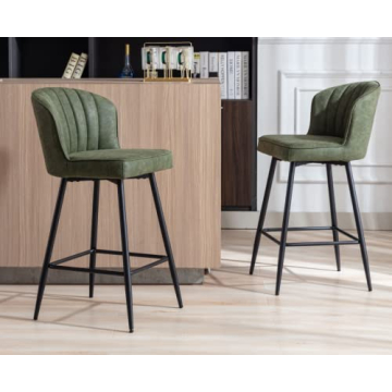 EALSON Green Leather Bar Stools Set of 2 - Modern & Comfortable Seating