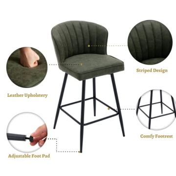 EALSON Green Leather Bar Stools Set Modern Comfortable Seating