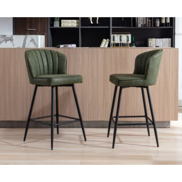 EALSON Green Leather Bar Stools Set Modern Comfortable Seating