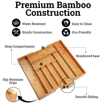 Adjustable Bamboo Drawer Organizer for Perfect Kitchen Organization