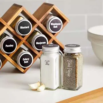 Talented Kitchen Spice Drawer Organizer with Jars and Labels with 18 Empty 4-oz Spice Bottles, 416 Seasoning Labels, 2 Pcs 3-Tier Trays for Drawer (5.9 x 15 In)