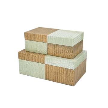 Galt International Vegan Aligator Leather Decorative Storage Boxes Large & Small Box w/Hinged Lid - Brown & Tan Checkered Leather Design