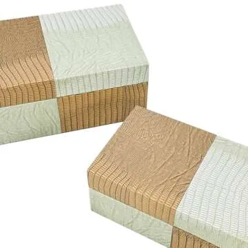 Galt International Vegan Aligator Leather Decorative Storage Boxes Large & Small Box w/Hinged Lid - Brown & Tan Checkered Leather Design