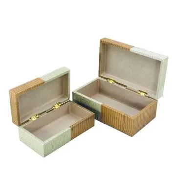 Galt International Vegan Aligator Leather Decorative Storage Boxes Large & Small Box w/Hinged Lid - Brown & Tan Checkered Leather Design