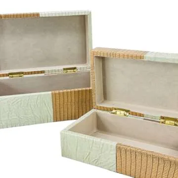 Galt International Vegan Aligator Leather Decorative Storage Boxes Large & Small Box w/Hinged Lid - Brown & Tan Checkered Leather Design