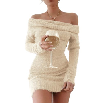 FAIRY SEASON Off-The-Shoulder Bodycon Sweater Mini Dress - Elegant & Cozy