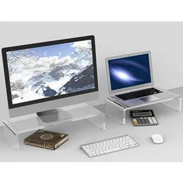 Clear Computer Stand 16 inch, Acrylic Computer Monitor Riser with Sturdy, Hold up to 40lbs Desktop Monitor Stand Heavy Duty Computer Stand Acrylic, 12mm Thickness Computer Stand for Office, Home
