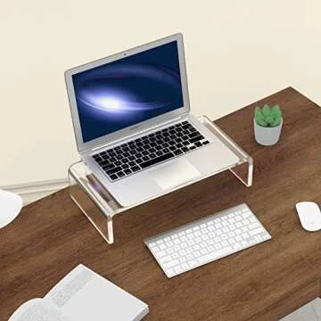 Clear Computer Stand 16 inch, Acrylic Computer Monitor Riser with Sturdy, Hold up to 40lbs Desktop Monitor Stand Heavy Duty Computer Stand Acrylic, 12mm Thickness Computer Stand for Office, Home