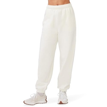KUT & SO Women's Cozy Oversized Sweatpants – Chic High Waisted Fleece Joggers in Cream White